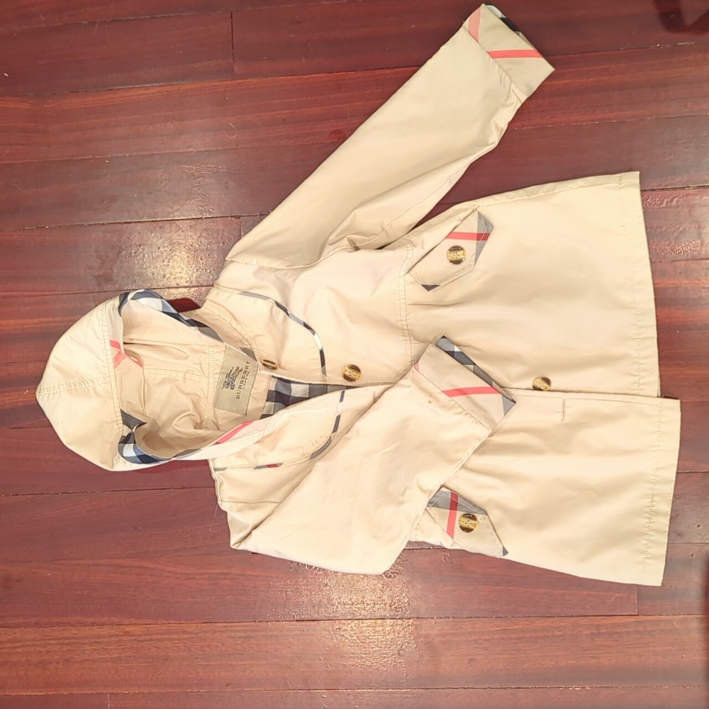 Burberry Kids Cream Hooded Jacket with Plaid Accents